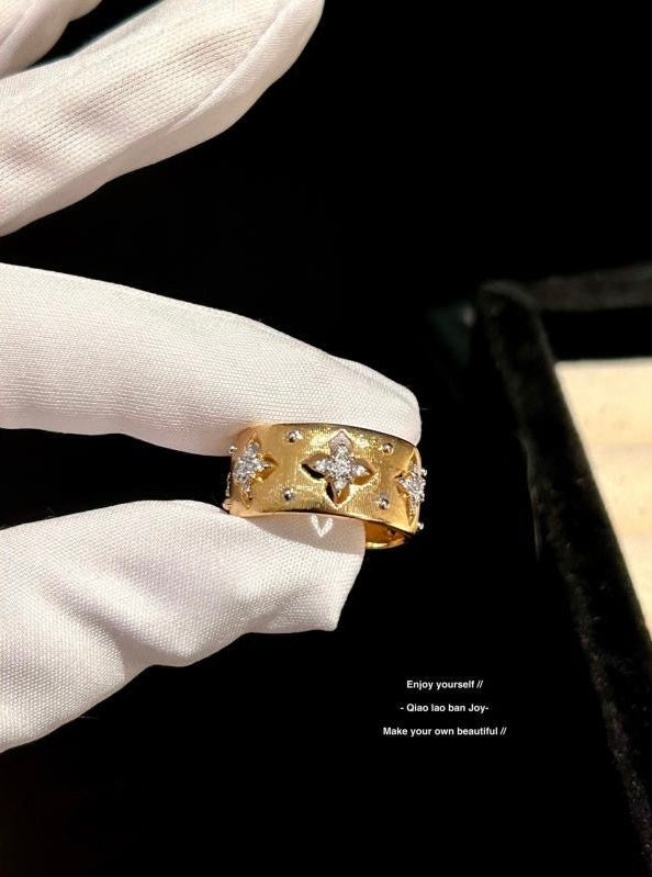 Vintage Palace Style Four-Leaf Clover Diamond-Accent Ring