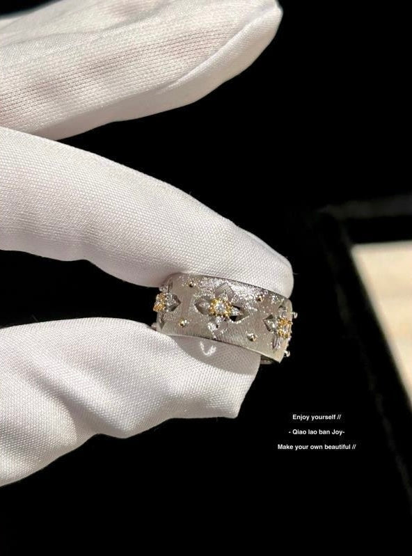 Vintage Palace Style Four-Leaf Clover Diamond-Accent Ring