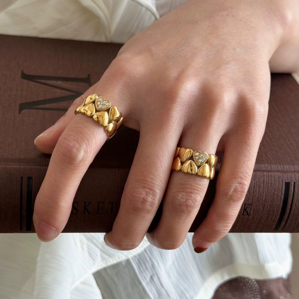 Heart to Heart – Delicate Double-Layer Paved Heart Ring