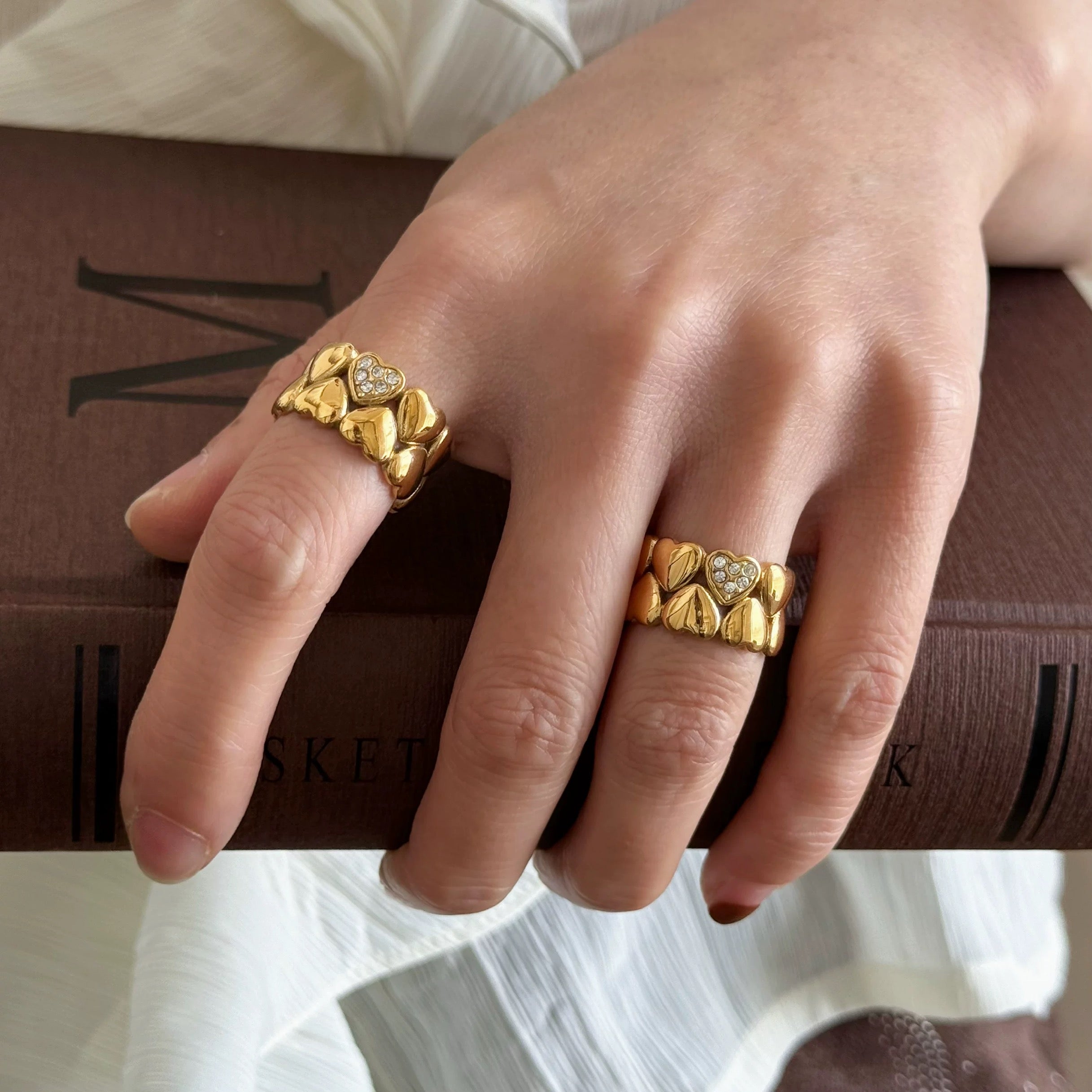 Heart to Heart – Delicate Double-Layer Paved Heart Ring