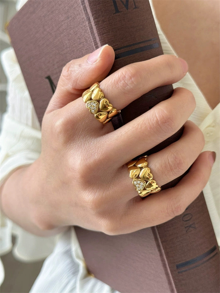 Heart to Heart – Delicate Double-Layer Paved Heart Ring