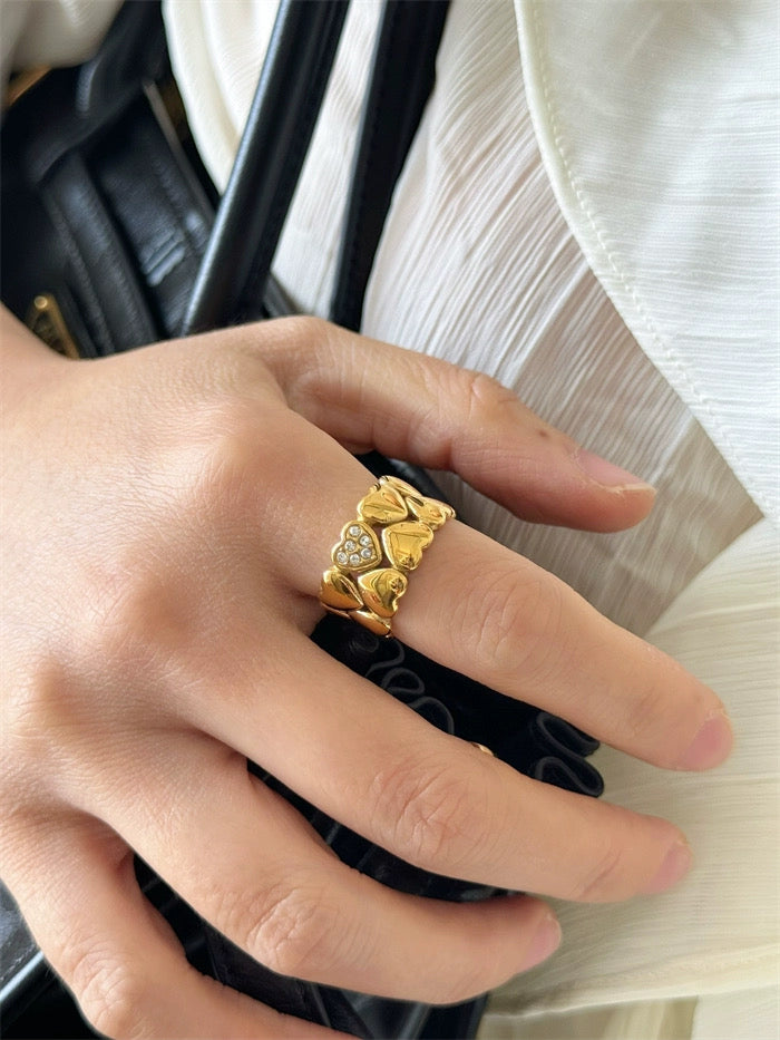 Heart to Heart – Delicate Double-Layer Paved Heart Ring