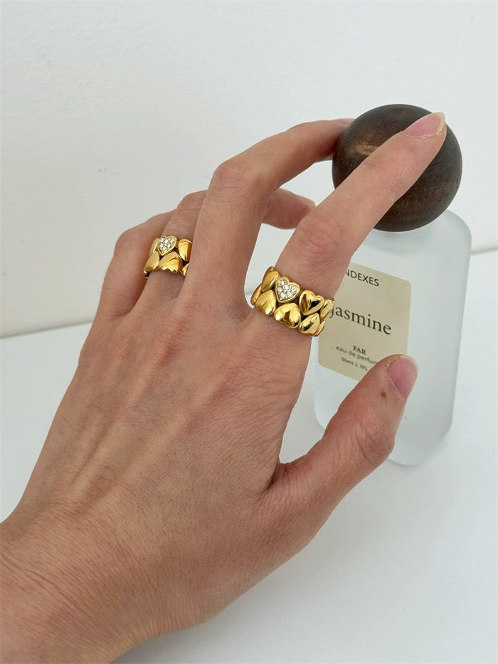 Heart to Heart – Delicate Double-Layer Paved Heart Ring