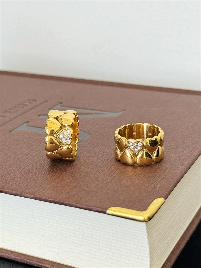Heart to Heart – Delicate Double-Layer Paved Heart Ring