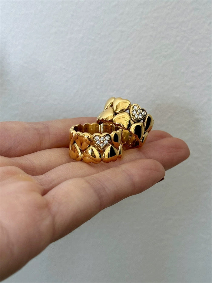 Heart to Heart – Delicate Double-Layer Paved Heart Ring