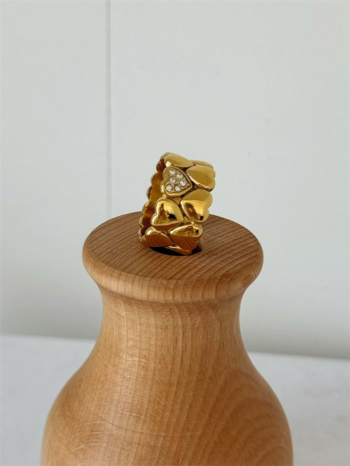 Heart to Heart – Delicate Double-Layer Paved Heart Ring