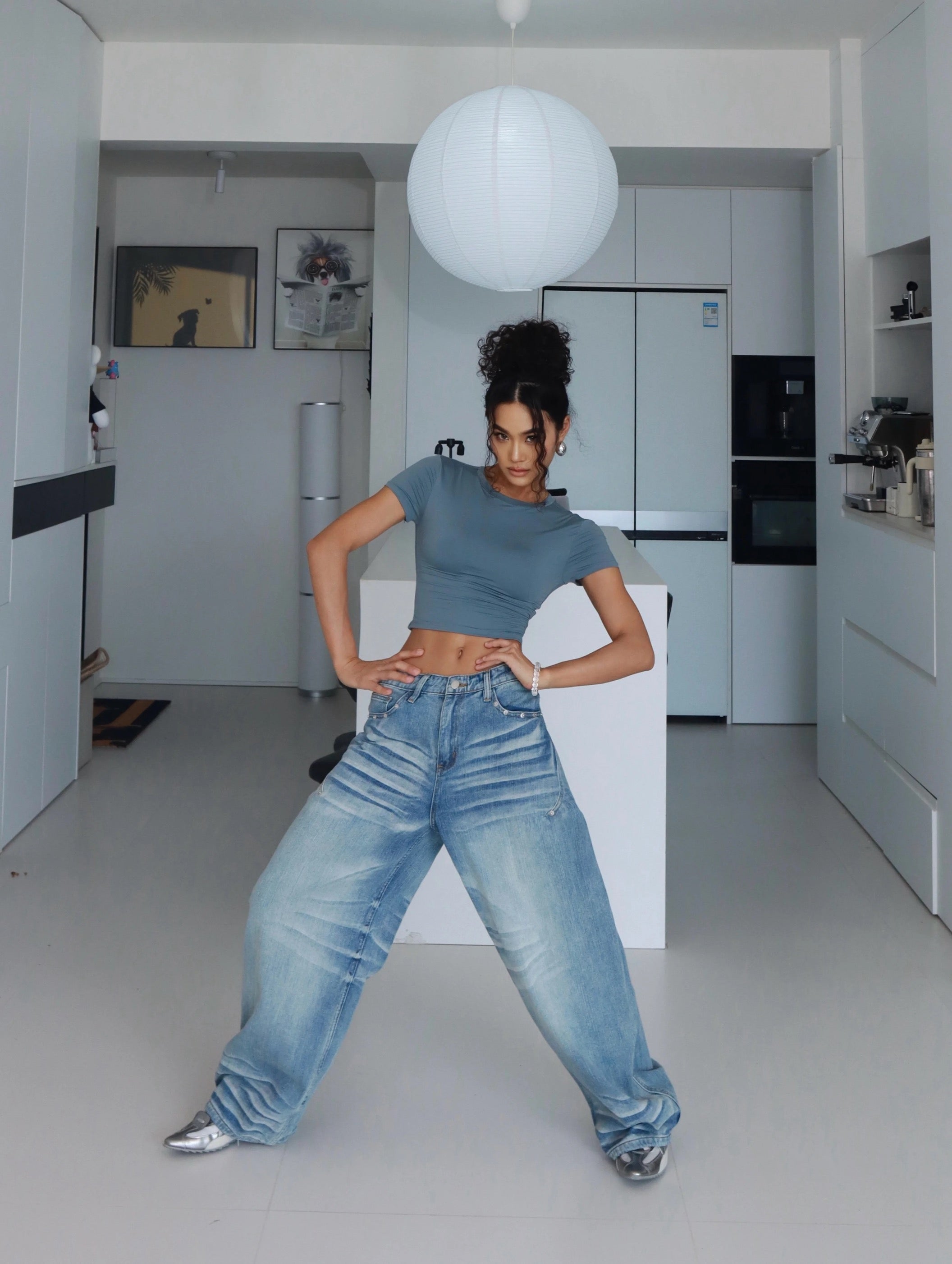 Extreme Waistline- Vintage Washed Wide-Leg Straight Jeans