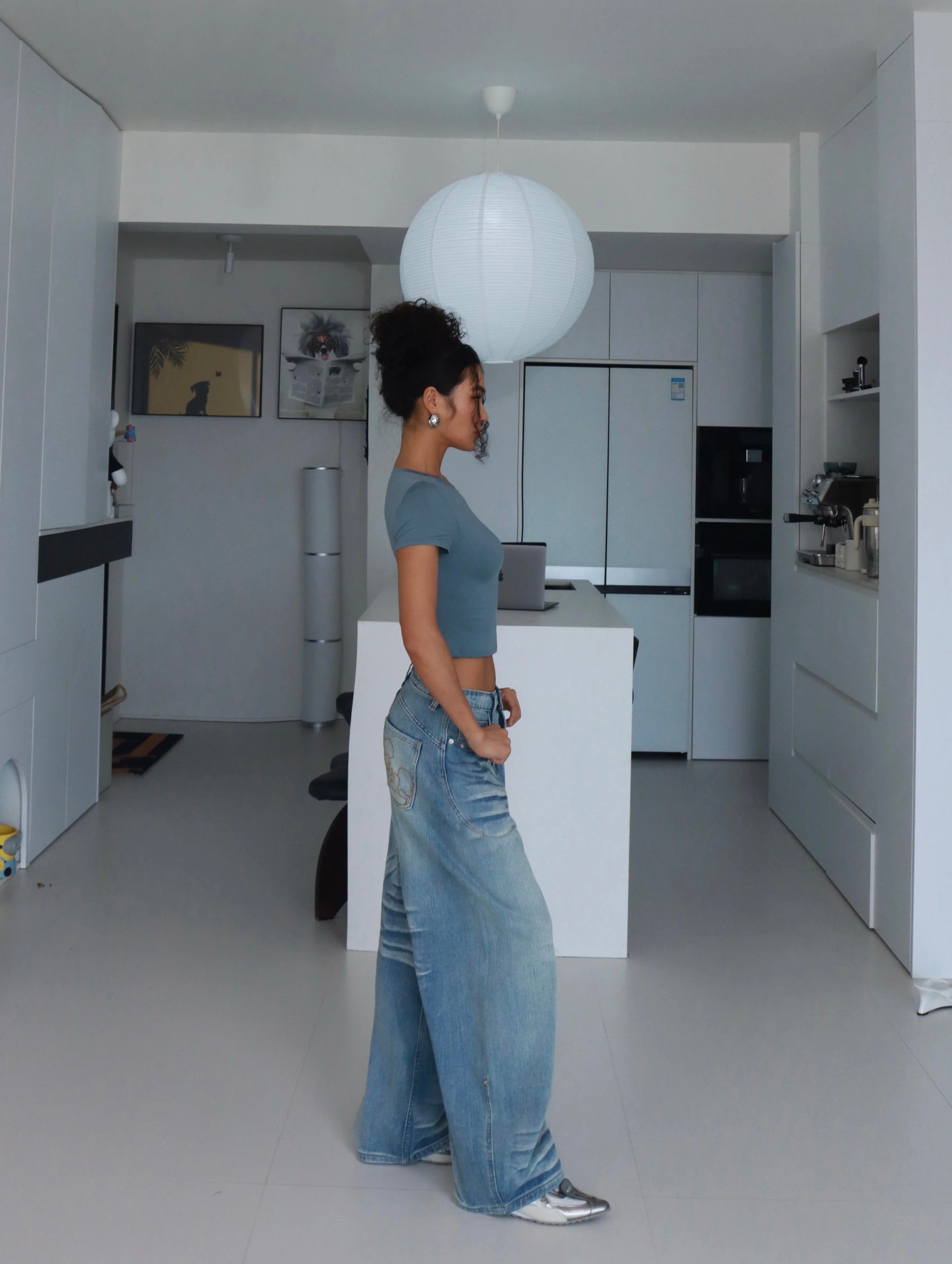 Extreme Waistline- Vintage Washed Wide-Leg Straight Jeans