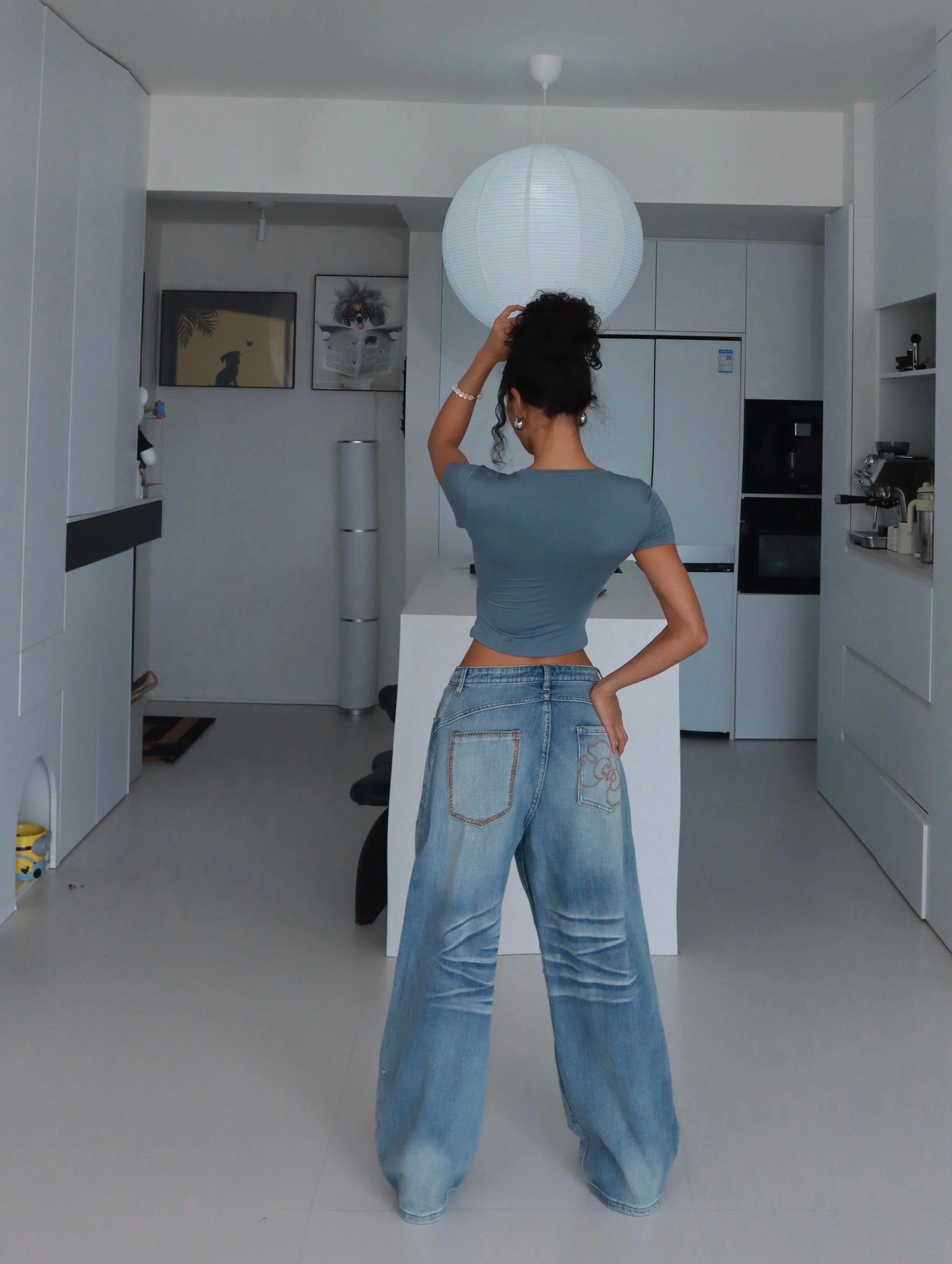 Extreme Waistline- Vintage Washed Wide-Leg Straight Jeans