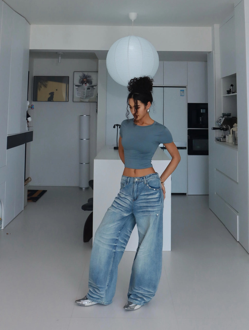 Extreme Waistline- Vintage Washed Wide-Leg Straight Jeans