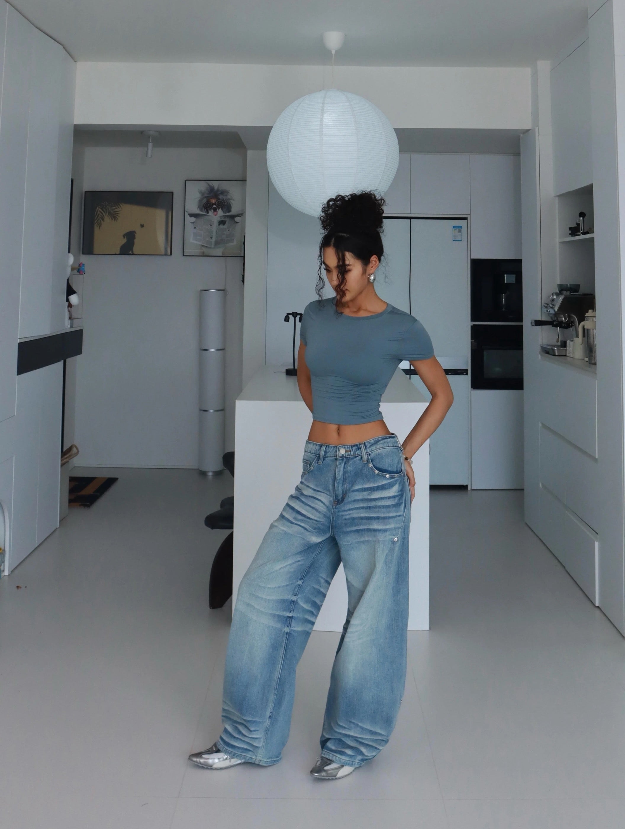 Extreme Waistline- Vintage Washed Wide-Leg Straight Jeans