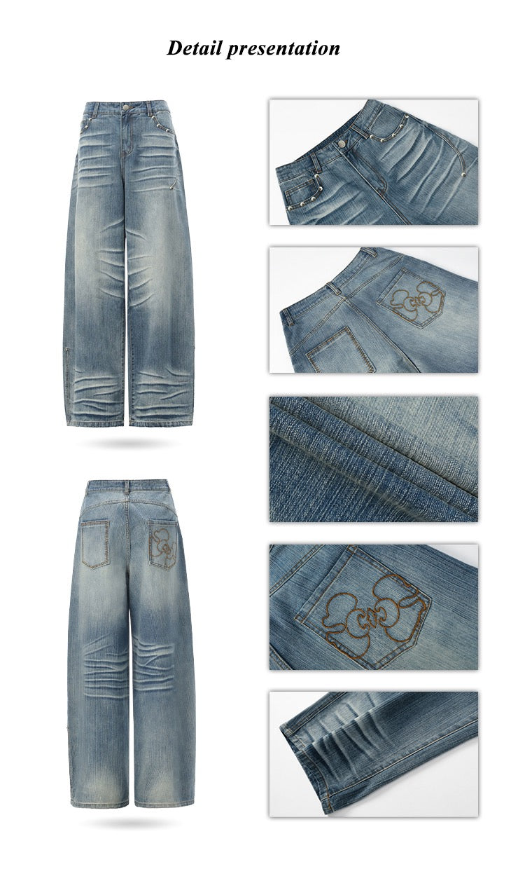 Extreme Waistline- Vintage Washed Wide-Leg Straight Jeans
