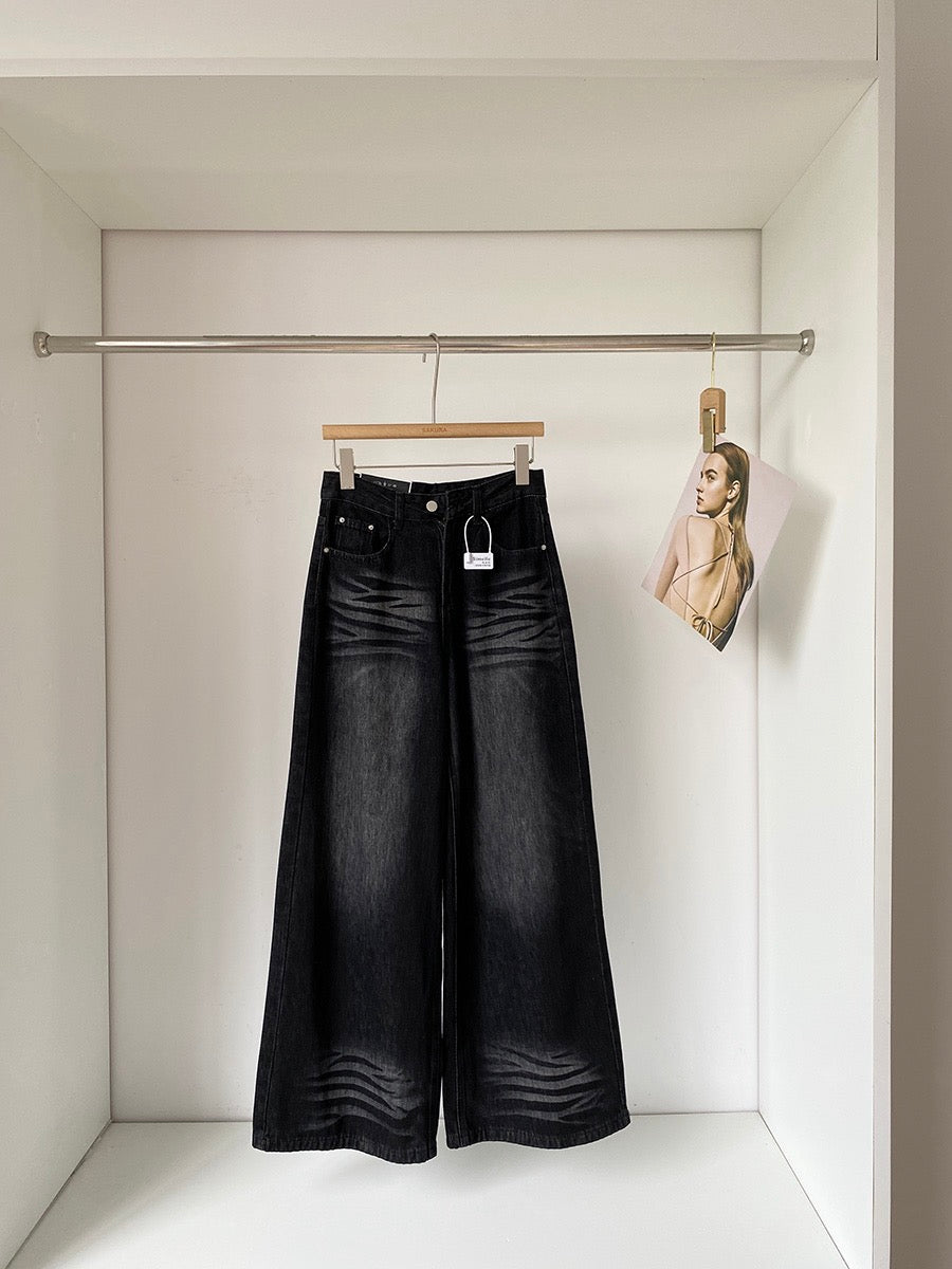 Extreme Waistline- Vintage Washed Wide-Leg Straight Jeans