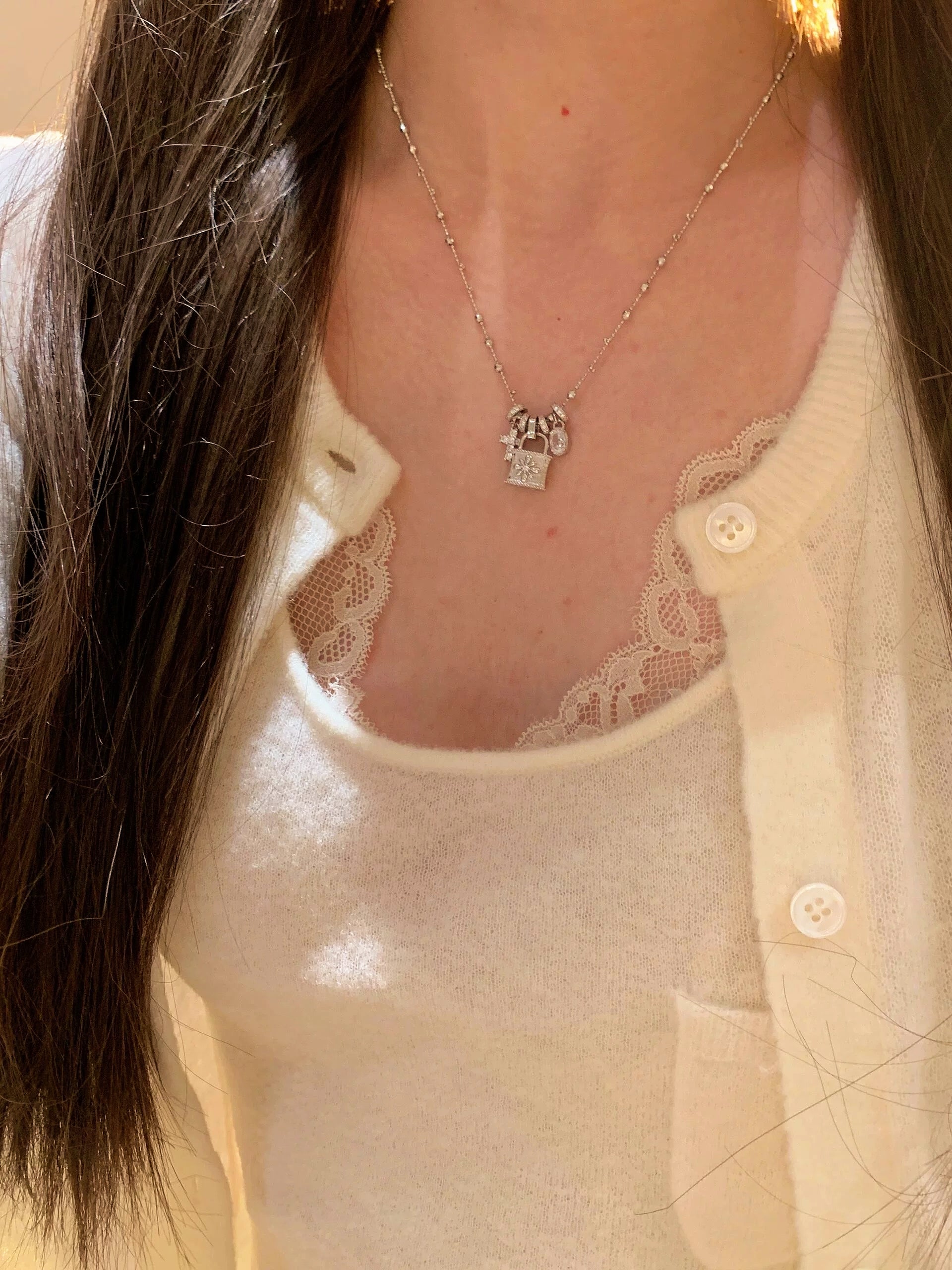 Angel Lock Love - Cross Pendant Necklace, Silver Brushed Vintage Necklace