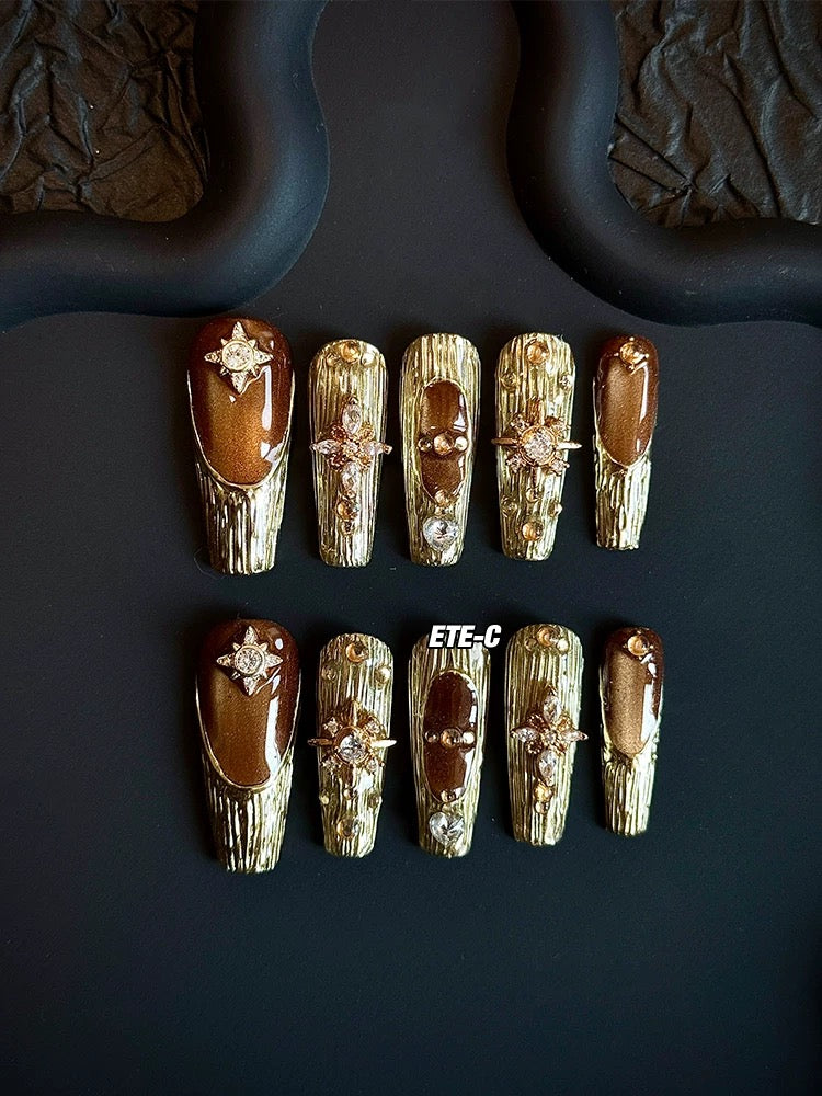 C+ Series – Phantom of the Opera Cat-Eye Golden Brown Press-On Nails