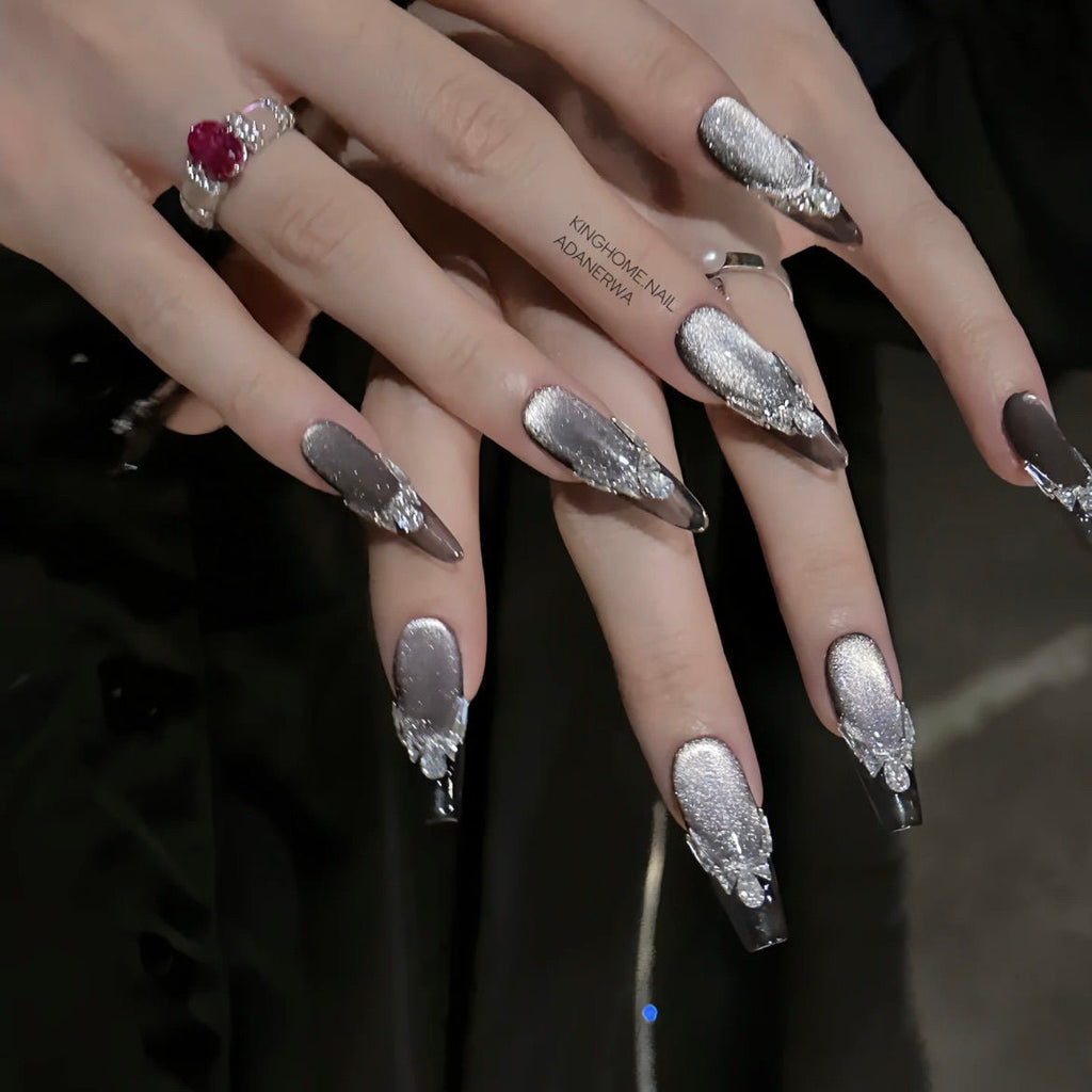 C+ Series Black Gem – Sparkling Cat-Eye Press-On Nails