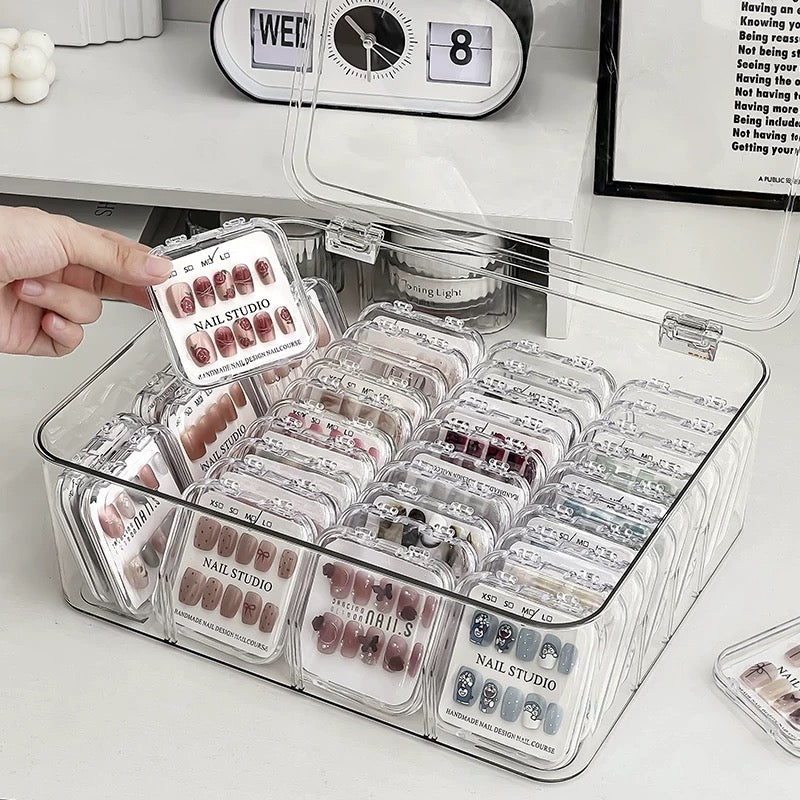 Large-Capacity Dustproof Clear Organizer for 30 Press-On Nails