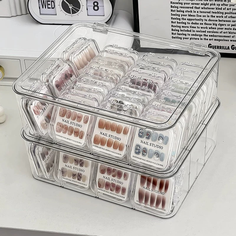 Large-Capacity Dustproof Clear Organizer for 30 Press-On Nails