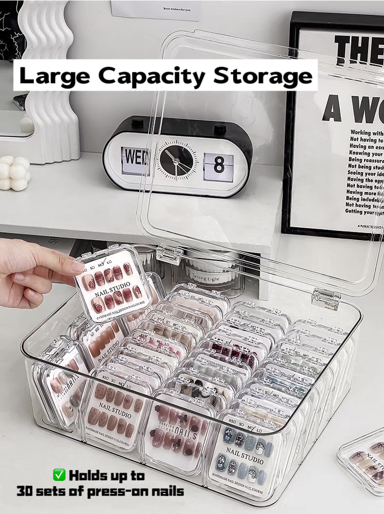 Large-Capacity Dustproof Clear Organizer for 30 Press-On Nails