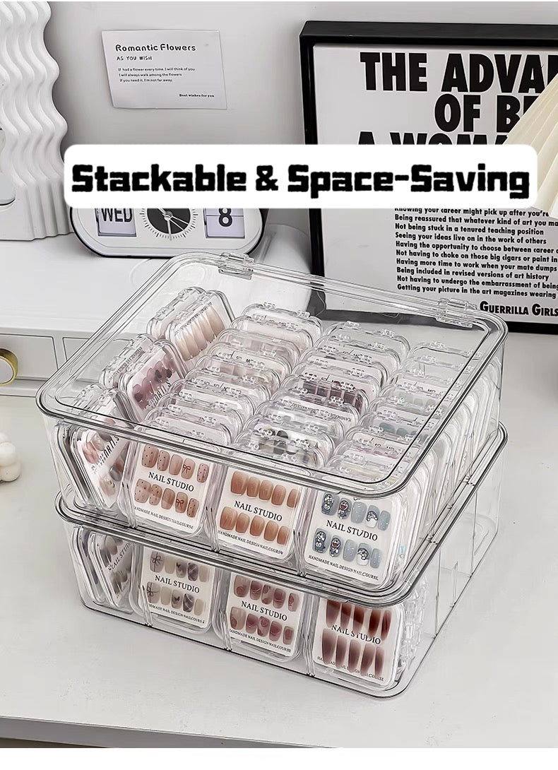 Large-Capacity Dustproof Clear Organizer for 30 Press-On Nails