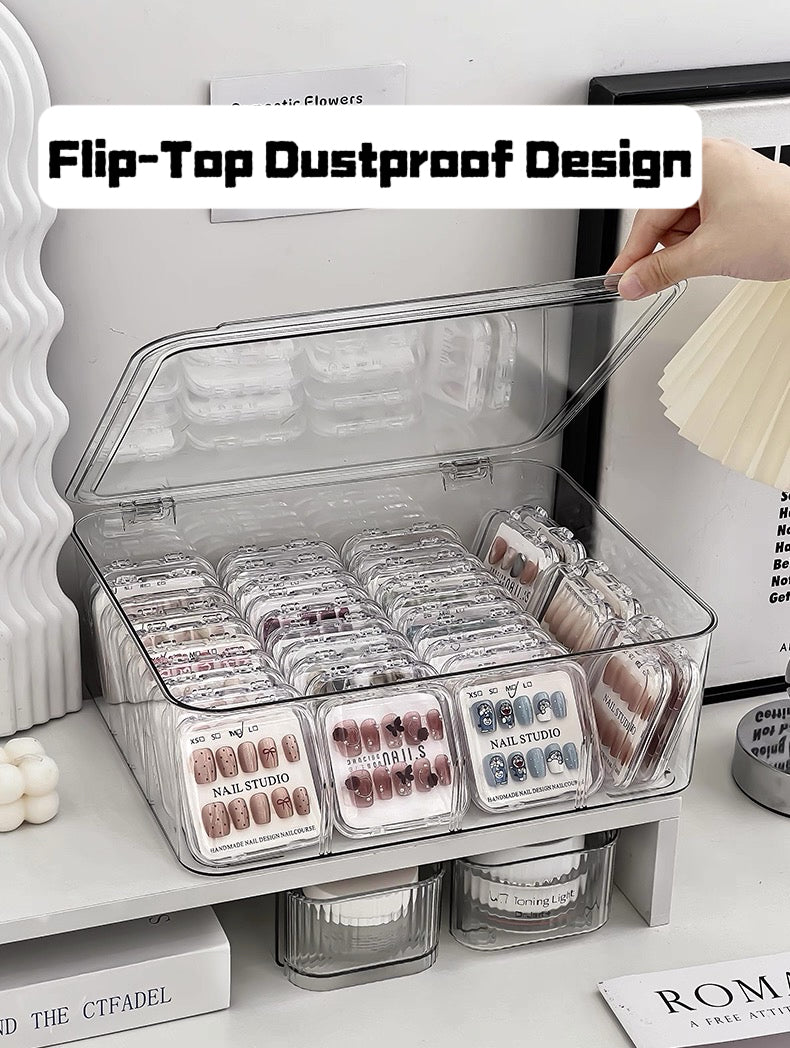 Large-Capacity Dustproof Clear Organizer for 30 Press-On Nails