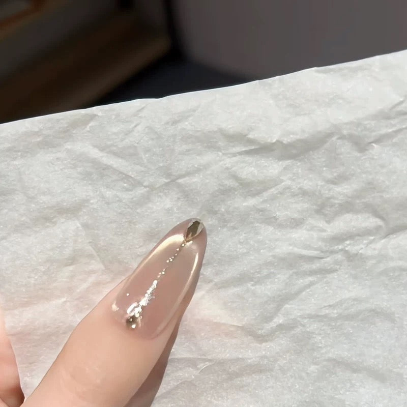 Korean Cat-Eye Elegant Medium-Long Almond Press-On Nails in Beige Tones