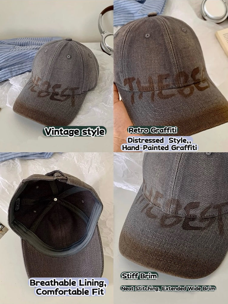 THE BEST- Vintage American Lettering Oversized Baseball Cap
