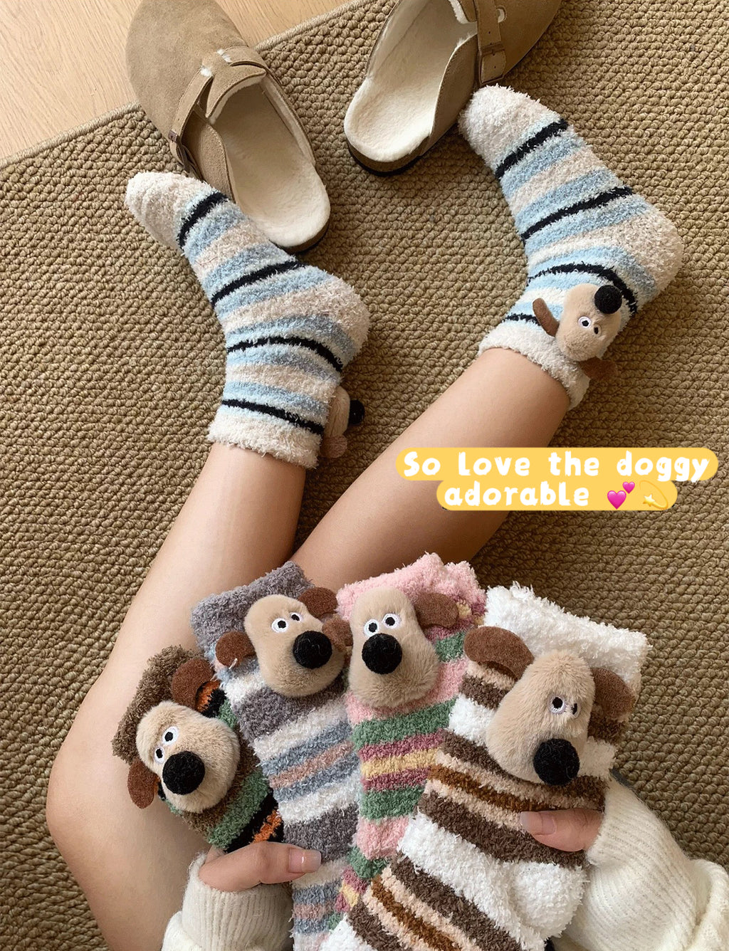 Thick Coral Dog Cozy Winter Sleep Socks