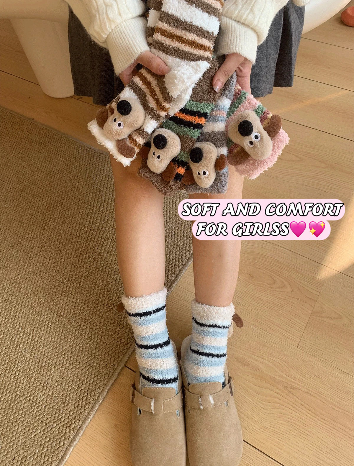 Thick Coral Dog Cozy Winter Sleep Socks