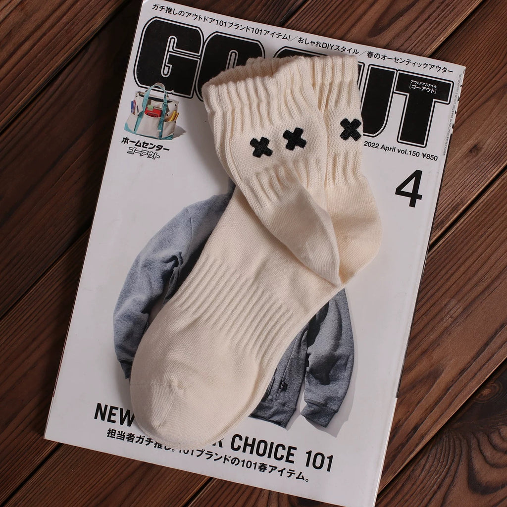Embroidered XX Japanese-Style Cityman Trendy Mid-Calf Socks