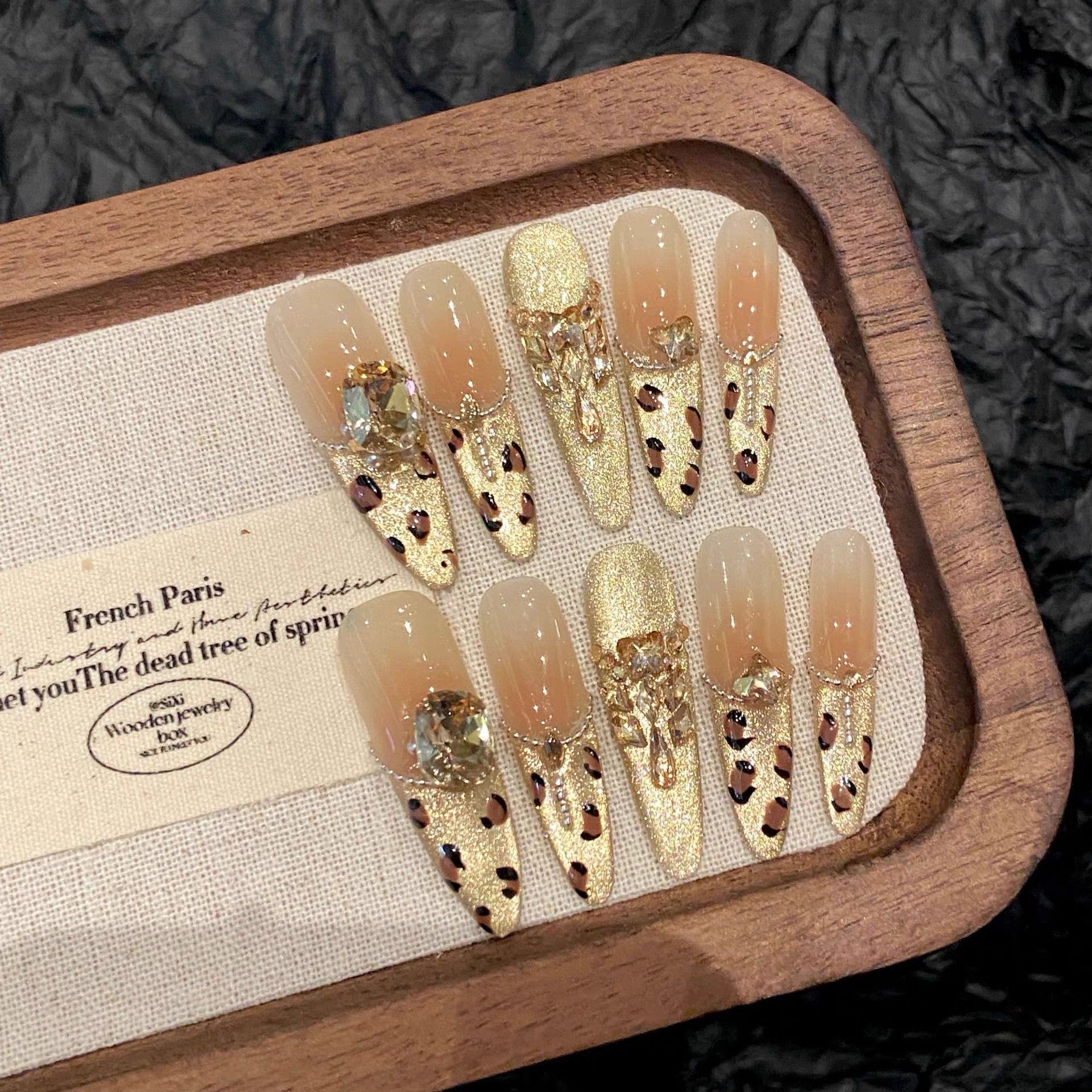 Golden Leopard Print & Gold Cat-Eye Handmade Press-On Nails