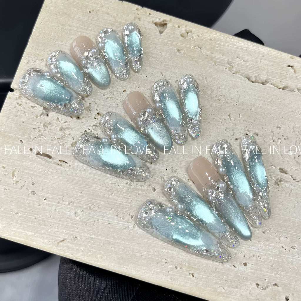 Sayram Lake Blue Elegant Brightening Popular Press-On Nails