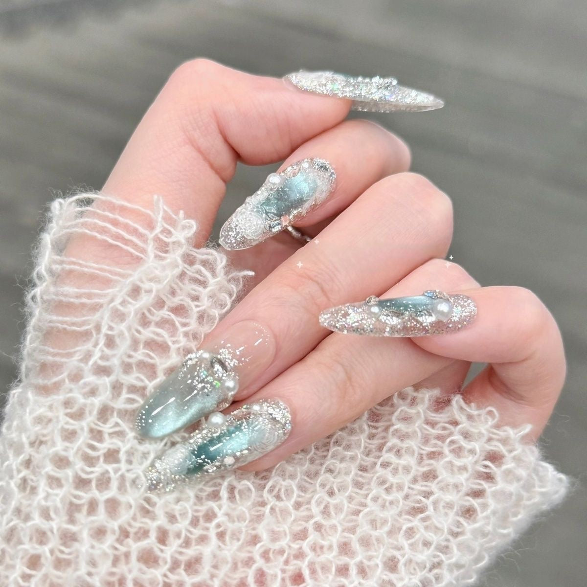 Sayram Lake Blue Elegant Brightening Popular Press-On Nails