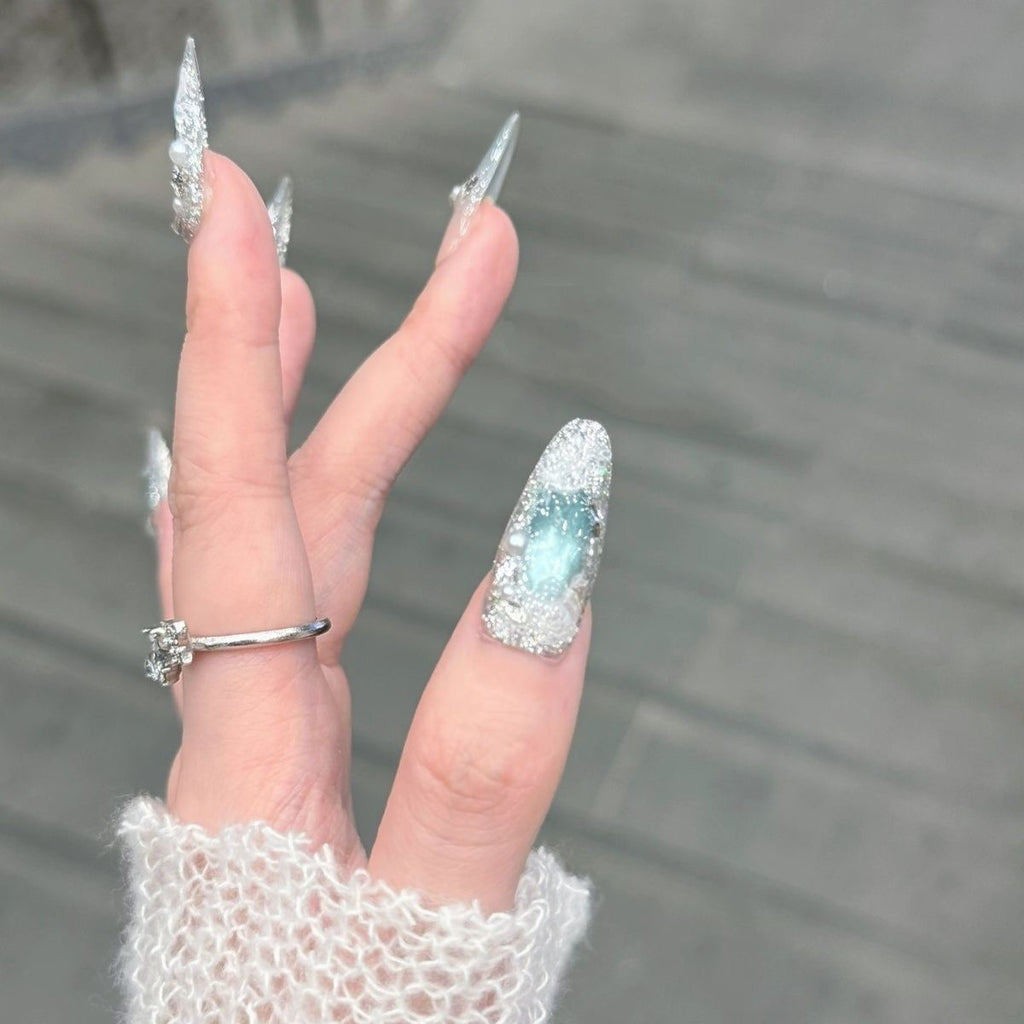 Sayram Lake Blue Elegant Brightening Popular Press-On Nails