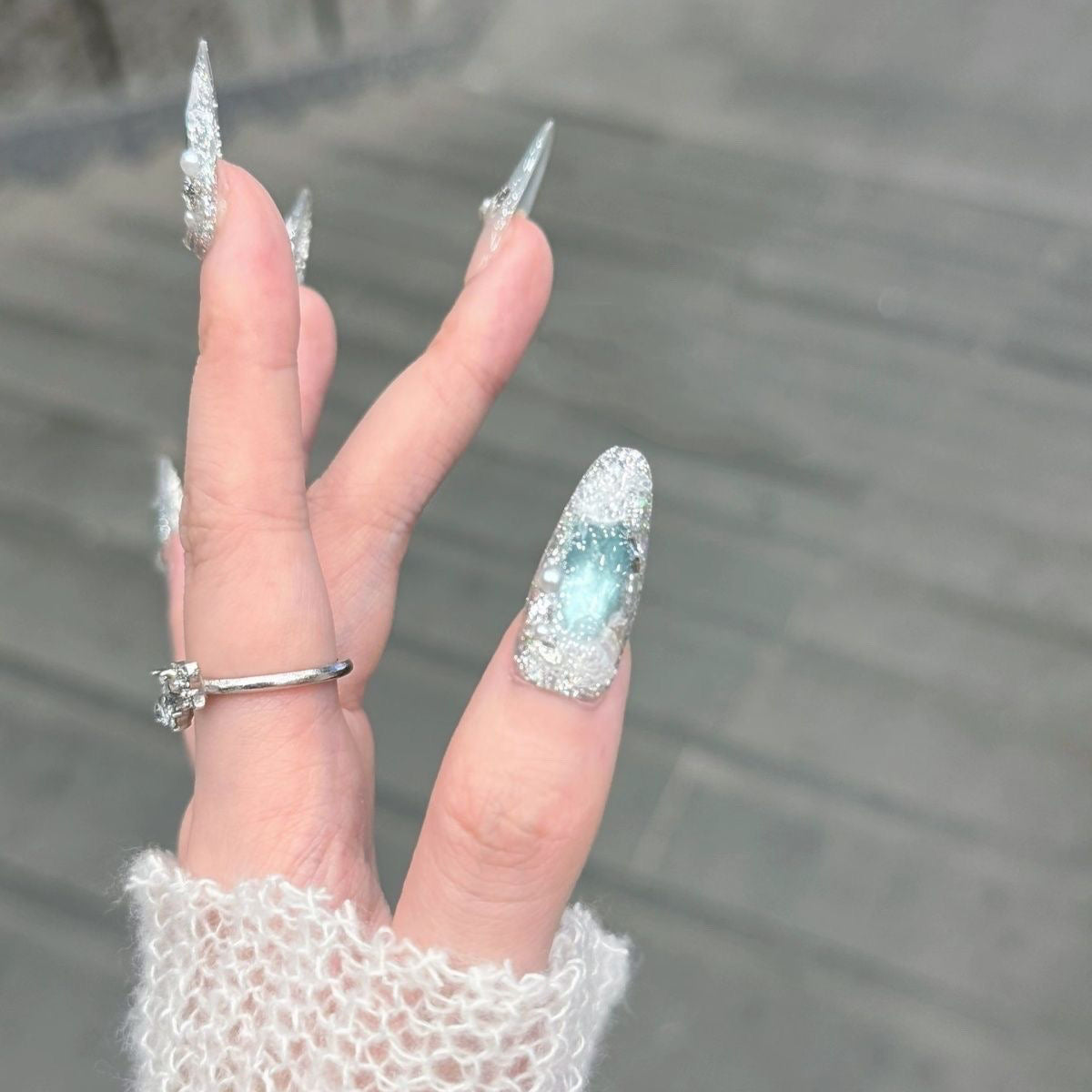 Sayram Lake Blue Elegant Brightening Popular Press-On Nails