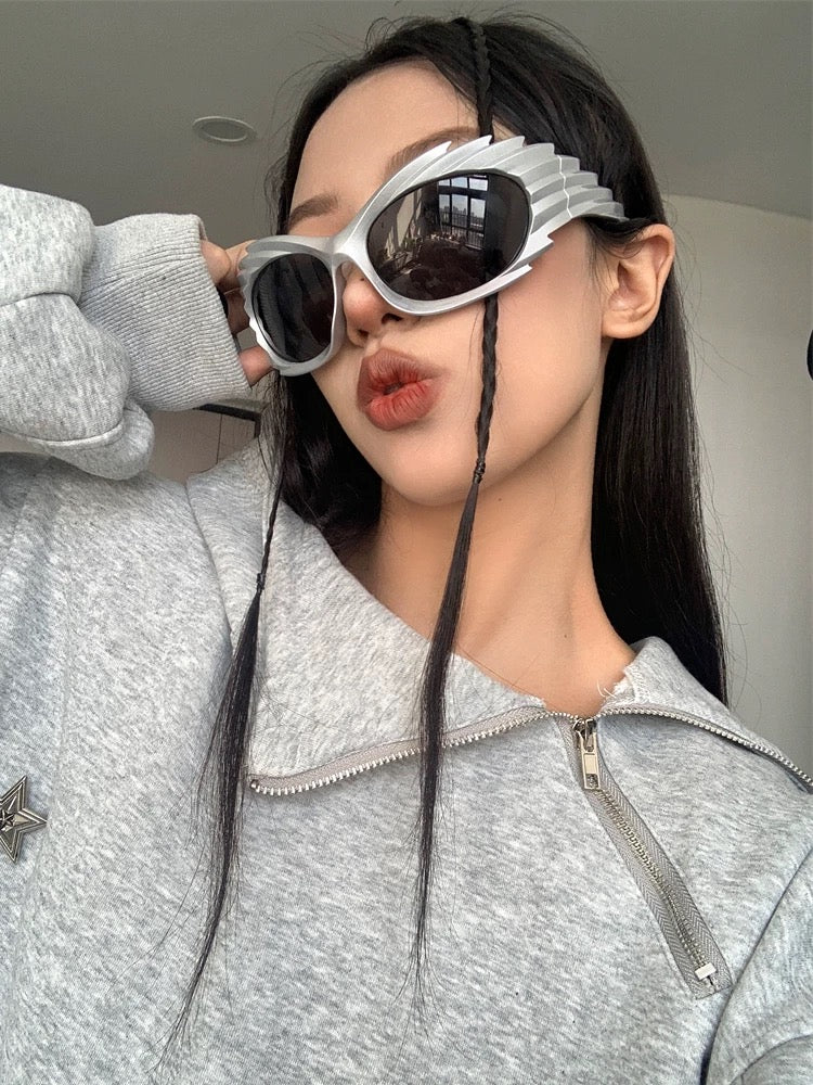 Y2K Futuristic Cyberpunk Silver Sunglasses