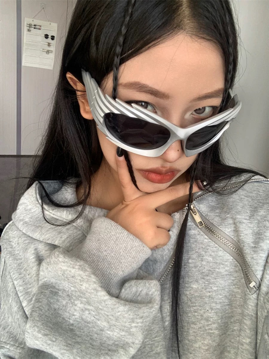 Y2K Futuristic Cyberpunk Silver Sunglasses