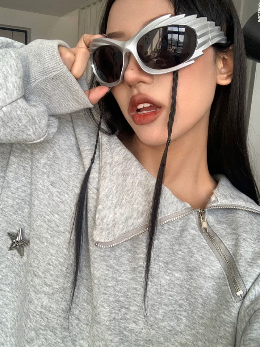 Y2K Futuristic Cyberpunk Silver Sunglasses