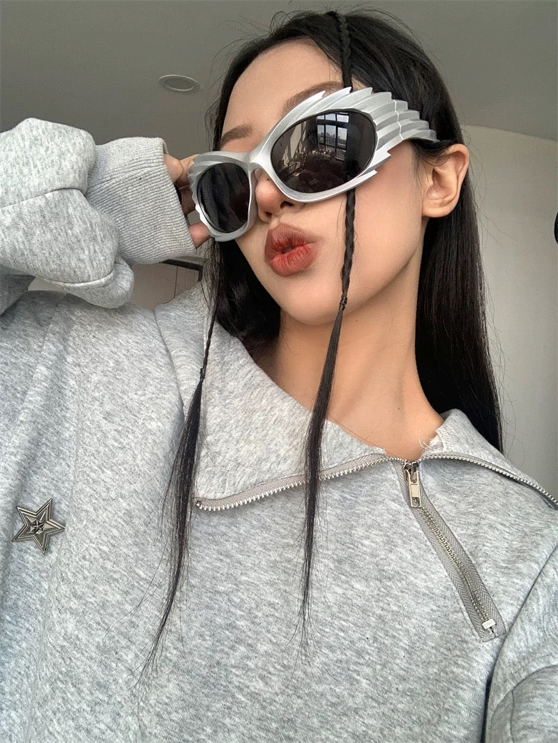 Y2K Futuristic Cyberpunk Silver Sunglasses