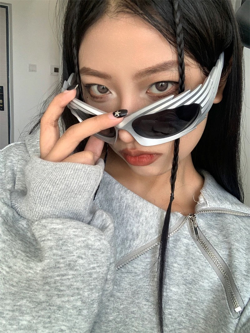 Y2K Futuristic Cyberpunk Silver Sunglasses