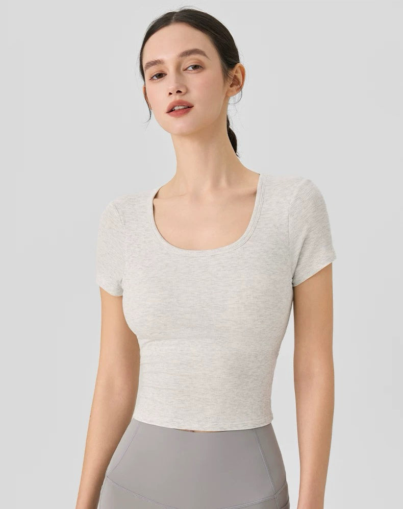 Yoga Short-Sleeve One-Piece Top with Built-in Bra