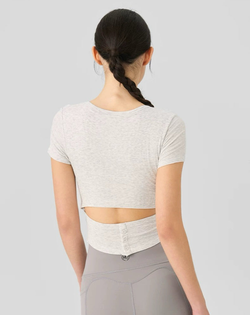 Yoga Short-Sleeve One-Piece Top with Built-in Bra