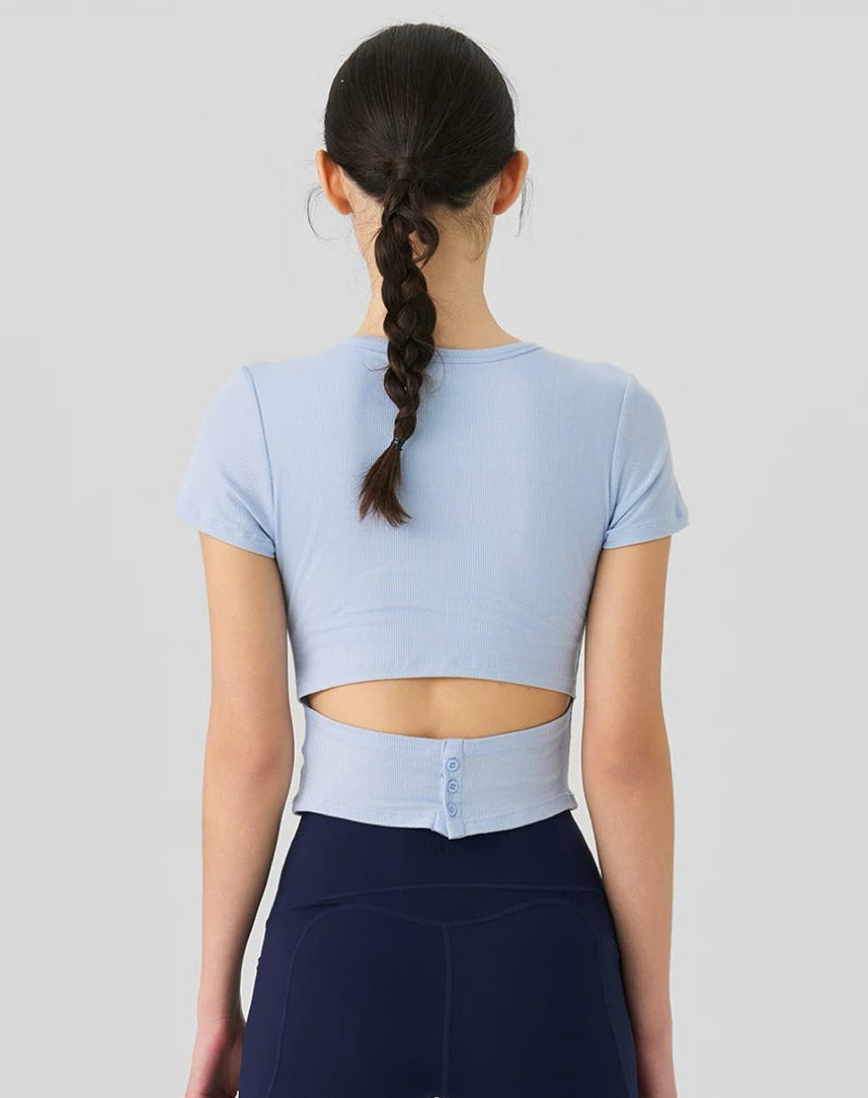 Yoga Short-Sleeve One-Piece Top with Built-in Bra