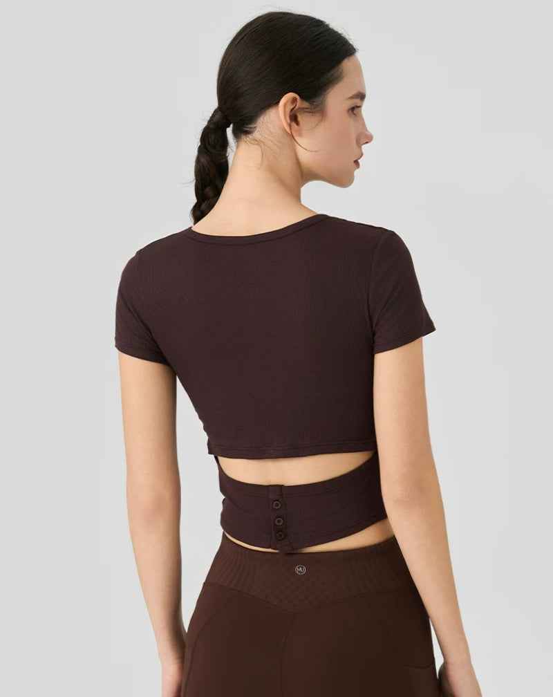 Yoga Short-Sleeve One-Piece Top with Built-in Bra