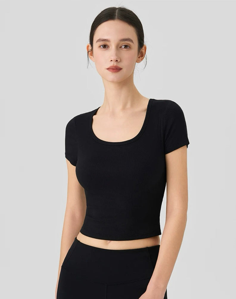Yoga Short-Sleeve One-Piece Top with Built-in Bra