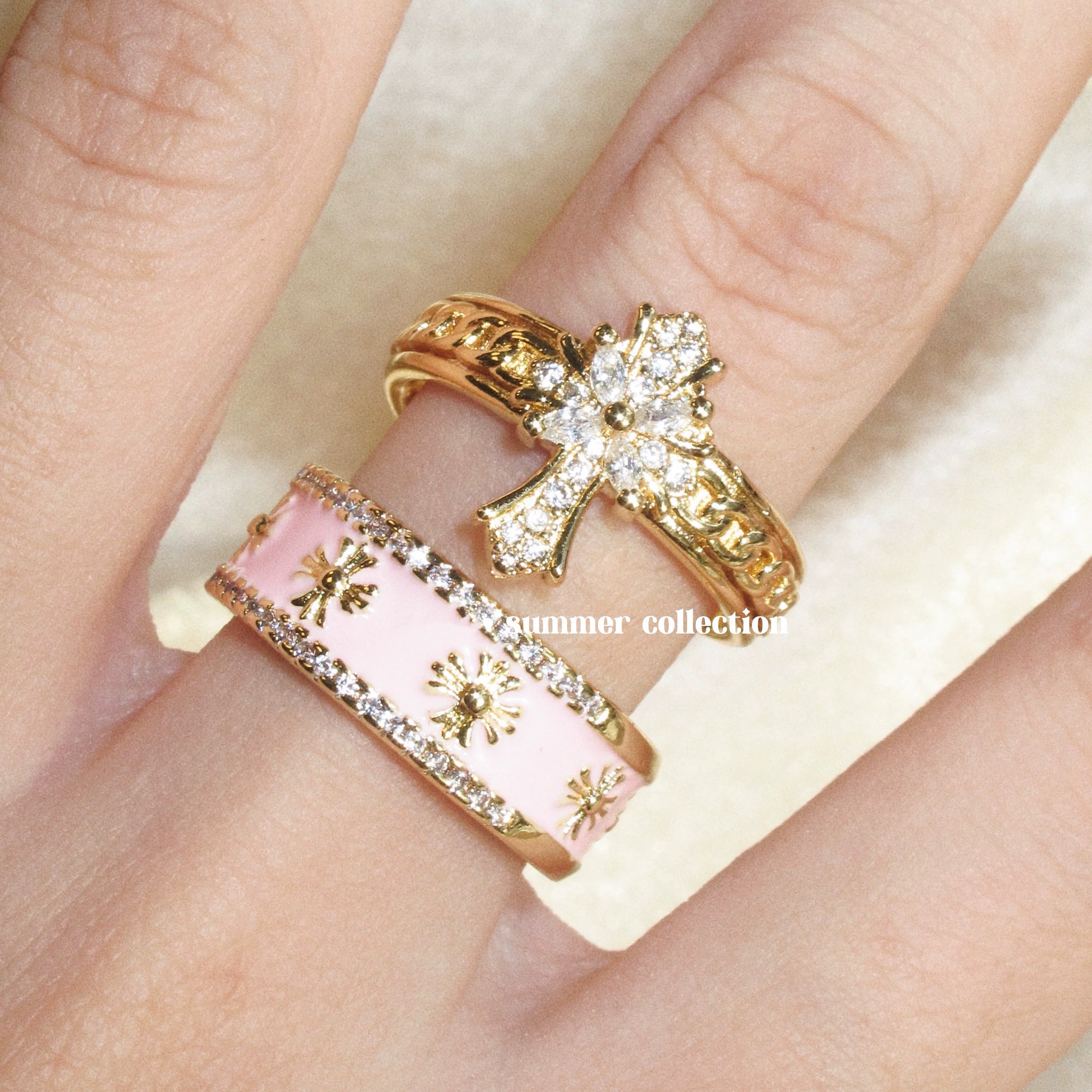 Sweetheart ~ American Baddie Pink Rhinestone Cross Ring Set