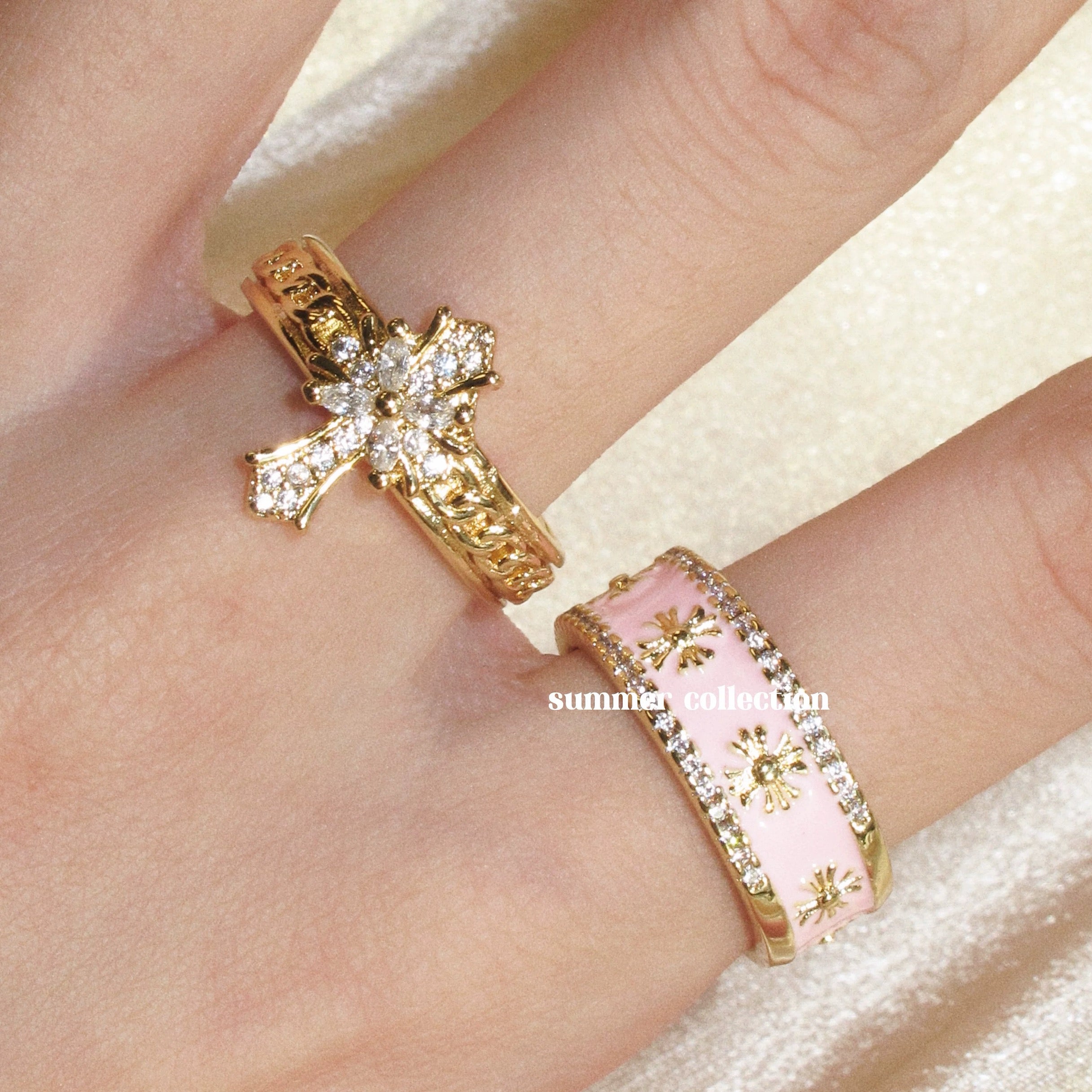 Sweetheart ~ American Baddie Pink Rhinestone Cross Ring Set