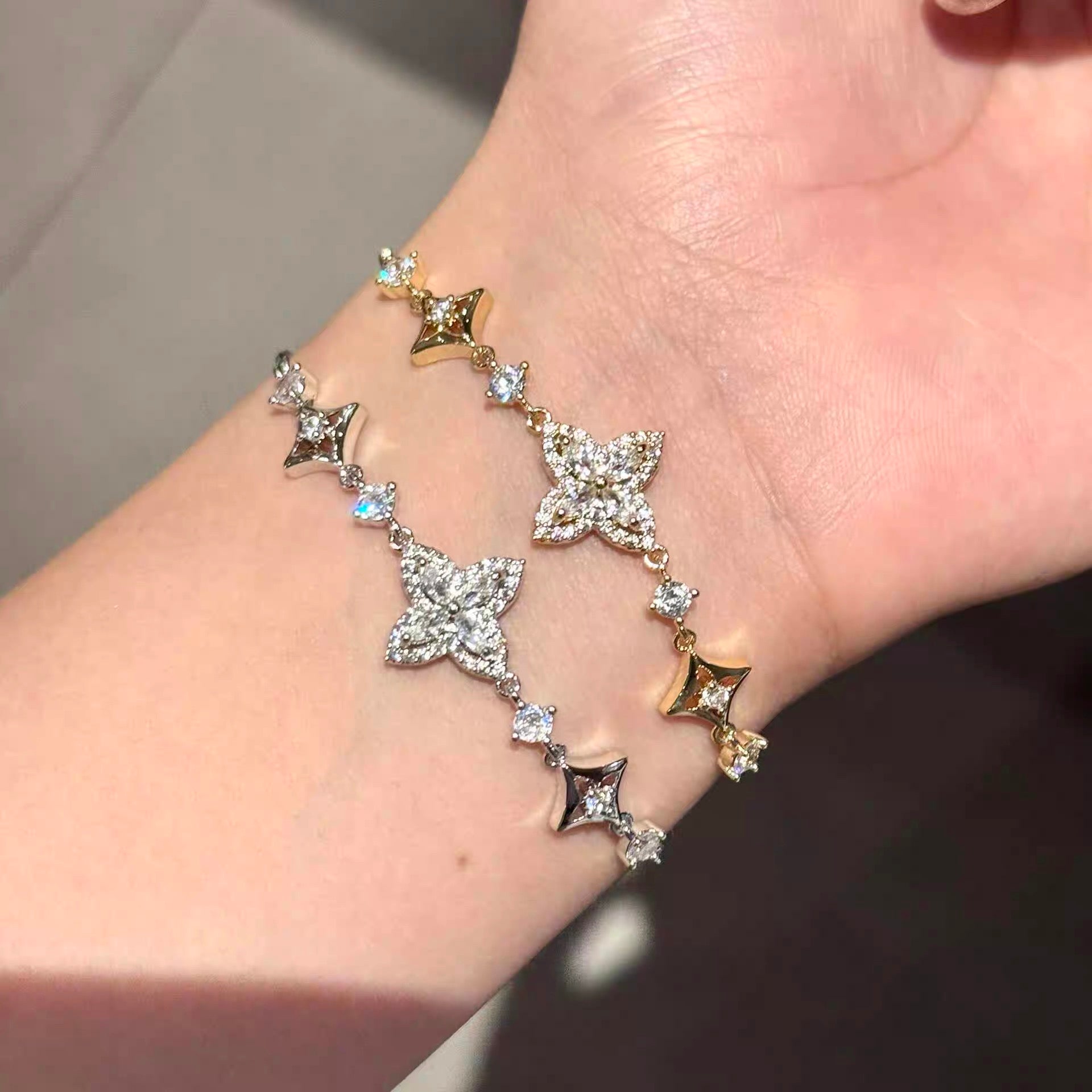 Full Zircon Four-Leaf Clover Bracelet, Delicate Bracelet