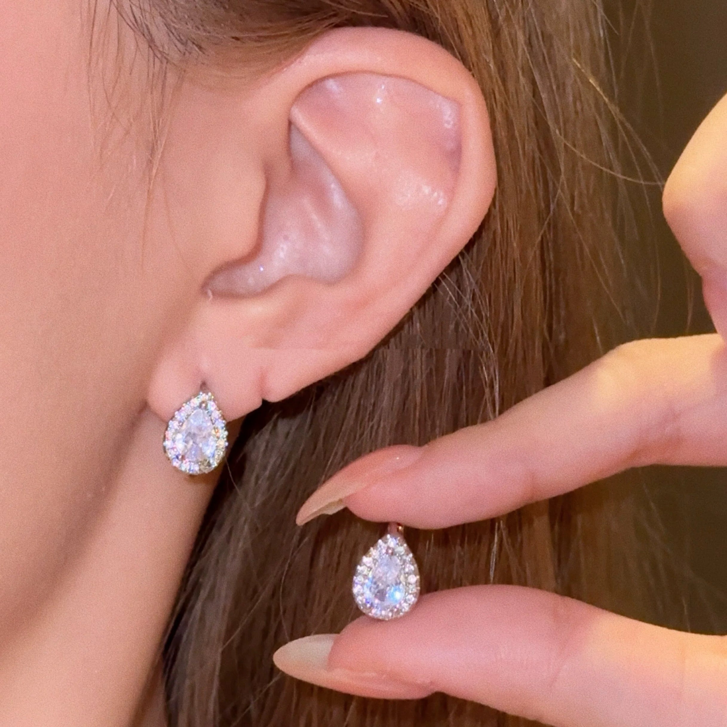 Catty Fantasy Versatile Elegant Minimalist Teardrop Shiny Zircon Earrings
