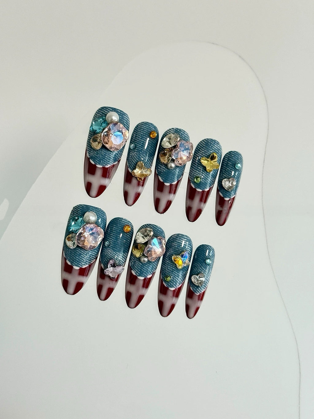 Sweetheart Cowboy Red Plaid Cute Press-on Nails